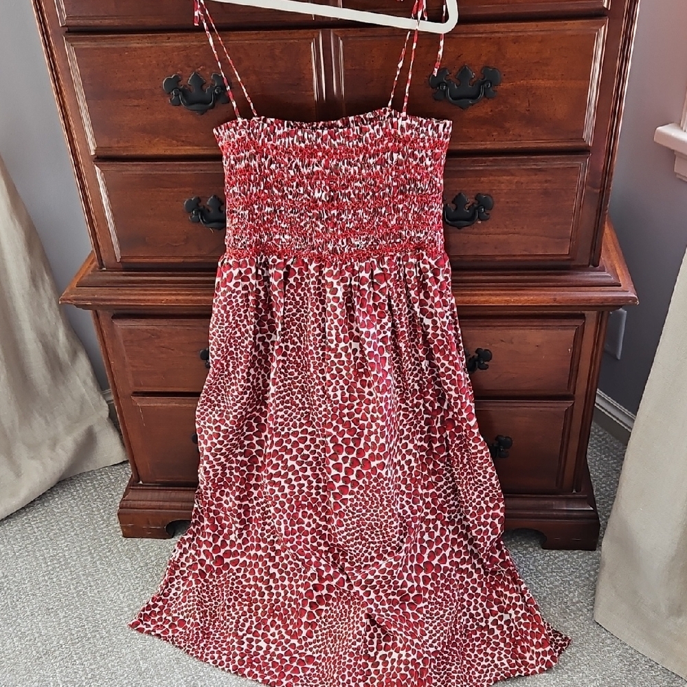 J. Crew Smocked Red and White Midi Sundress